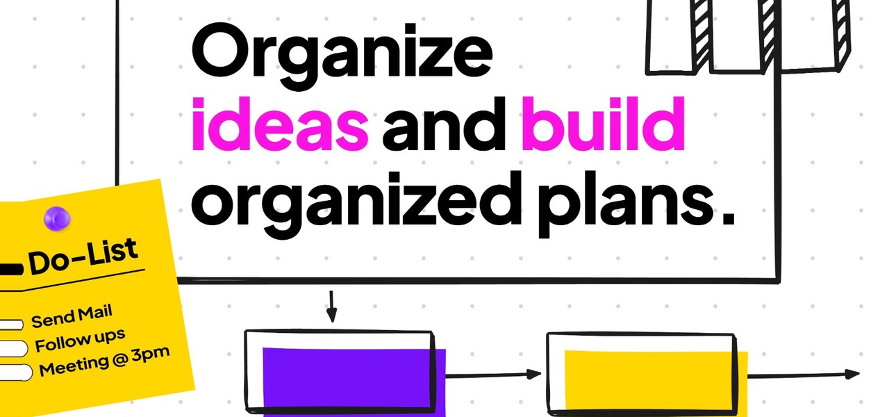 ClickUp advert: Organize ideas and build organized plans with ClickUp Whiteboards